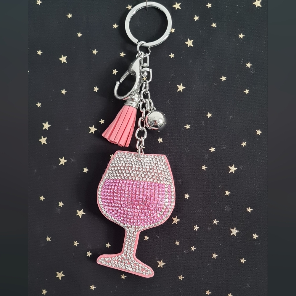 Rosé all day Wine Bling Crystal Keychain Bagcharm